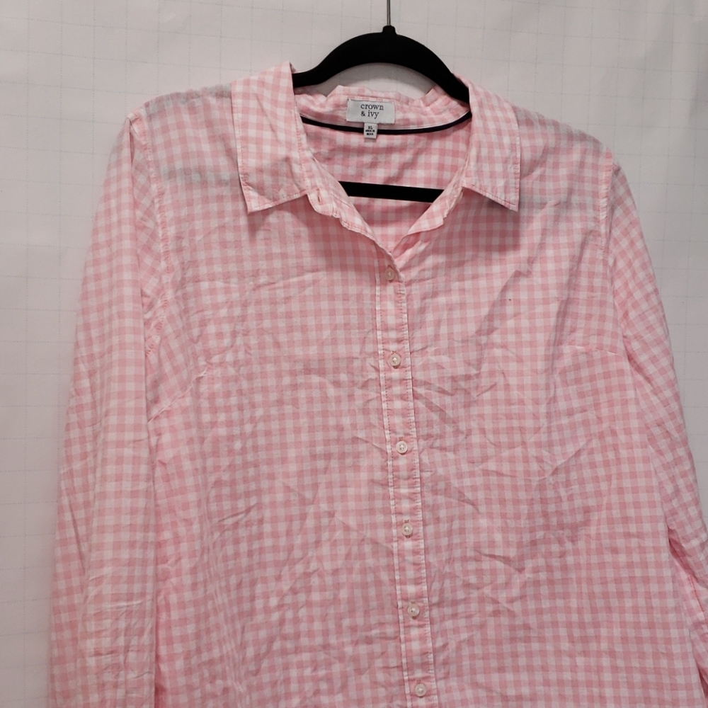 Pink and white Gingham button down shirt